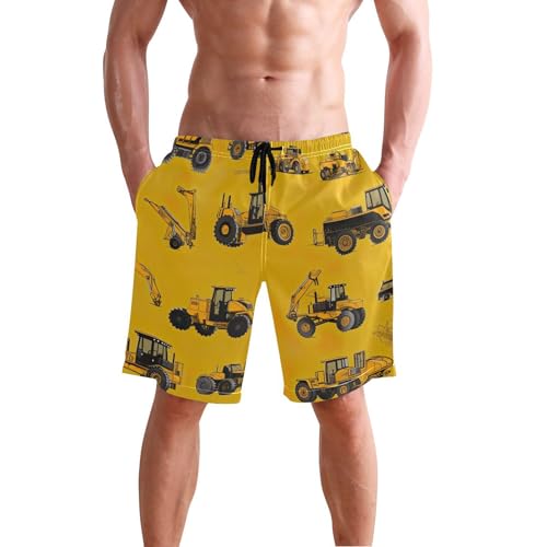 Cute Car Tractor Men's Sportwear Swim Trunks Quick Dry Board Shorts with Lining S B04008282