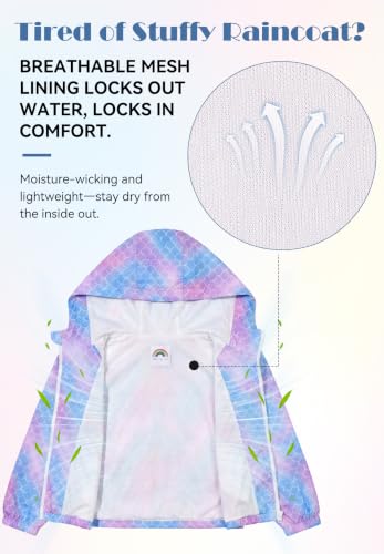Image of Zando Lightweight Girls Rain Jacket - Hooded Windbreaker Water-Resistant Girls' Outerwear Jackets & Coats for Kids 4-10Y