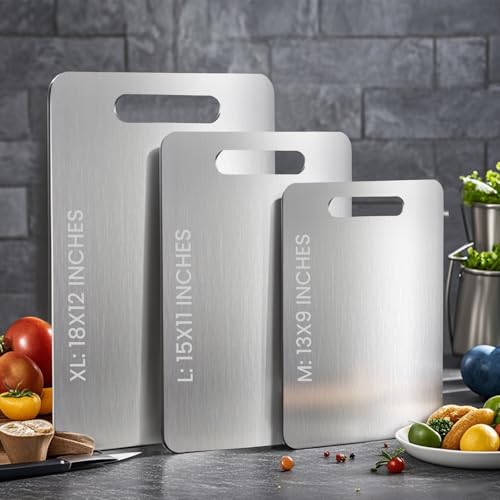 Image of 2 Pack Titanium Cutting Boards for Kitchen,100% Pure Titanium, Cutting Edge Hygiene & Durability, Double-sided food-grade Titanium Cutting Board For Meats Fruist And Vegetables,Easy to Clean(M+L)