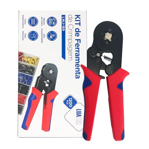 Alicate Crimpar Kit 1200 Peças Prensa Terminal Ilhos Tubulares 0,25mm² Até 10mm² Ferramenta Crimpado