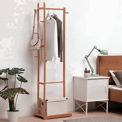 Image of Ginoya Brothers Wooden Coat Rack, Freestanding Hall Tree with Hooks Easy to Assemble Suitable for Children and Adult, Hat Clothes Rack Stand for Bedroom Office Entrance. (92-4 Walnut)