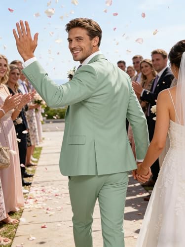 Image of WOMS Men's 3 Piece Suit Slim Fit,Mens Wedding Suit Groom Prom Tuxedo