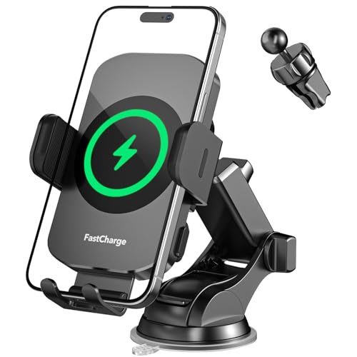 Wireless Car Charger, Fast Charging 15W Auto Clamping Car Charger Phone Holder Phone Mount for