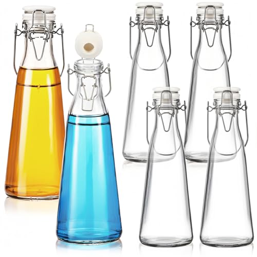 Baderke 6 Pcs 16oz Flip Top Glass Bottles Clear Swing Top Bottles with Airtight Lids Conical Brewing Containers with Caps and Handle for Mead Wine Beer Oil Vinegar, Brewing and Fermenting