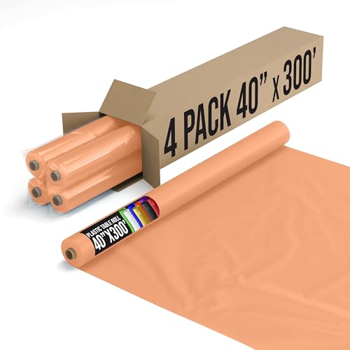 Exquisite Party Solids Peach Plastic Table Cover Roll 4 Pack 40" X 300' Table Cloth Plastic Cover Roll - Premium Quality Thick 0.5 MIL Banquet Rolls - Disposable Tablecloth Rolls