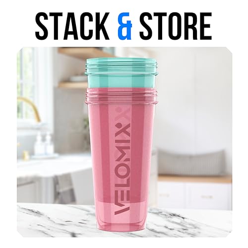 Image of VELOMIX 24 oz Stainless Steel Shaker Bottle with Wire Whisk - Leakproof, No Clumps, Odor Resistant Metal Shaker Bottle, Shaker Cups for Protein Shakes, Pre Workout and Smoothie (Pink-Turquoise)