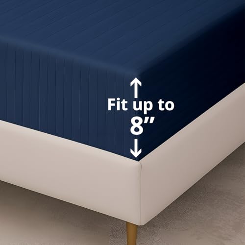Image of Cloth Fusion Glace Cotton Mattress Cove Super King Size with Zipper (78x84 inches, Navy)