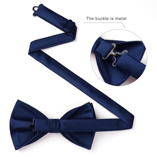 Image of HISDERN Bow Ties for Men Solid Color Pre-Tie Bow Tie and Pocket Square Set Classic Formal Tuxedo Bowties for Wedding Party