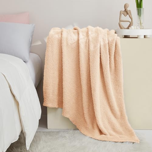 Image of CYMULA Knit Throw Blanket for Peach Pink - Super Soft Lightweight Plush Fuzzy Fluffy Cozy Blankets and Throws for Sofa Bed, 50 x 60 inches