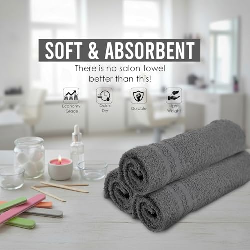 TOALLA Salon Towels – 50 Pack Grey Hand Towels 100% Cotton Spa Towels – 16x27 inches Highly Absorbable Facial Towels Gym Towels Hair Towels and Face Towels Bulk Small Towels (Not Bleach Proof) by TOALLA - Image 3