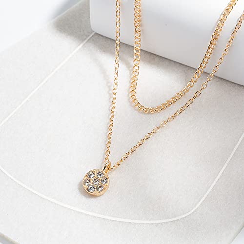 TseenYi Layered Cz Crystal Pendant Necklace Layered Gold Necklace Round Solitaire Pendant Necklace Sparkling Crystal Necklace Bridal Cz Necklace Chain Jewelry for Women and Girls Gifts - Image 3