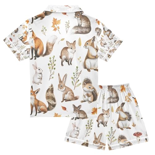 senya Cute Forest Animals A Satin Summer Pajama Sets Silk Short Sleeve Button Down Sleepwear2