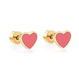 ONLYJUMP Pendientes de corazón de oro de 18 quilates para mujeres y niñas, hipoalergénicos, bonitos aretes de corazón pequeños, aretes de tuerca pequeños para regalos del día de San Valentín, Zinc