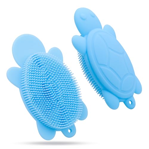 Image of JSYUTYUZ Soft and Gentle Silicone Body Scrubber, Pure Silicone Turtle Shaped Shower Brush Easy to Clean Exfoliating Bath Brush Suitable for Boys and Girls(Wathet)