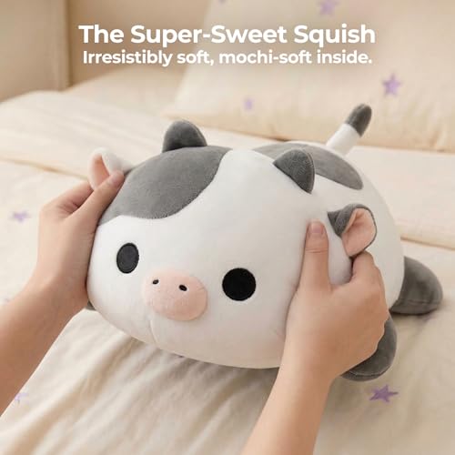 Image of Mewaii Cute Cow Plush Pillow, Kawaii Plushies White Cow Stuffed Animals, Squishy Plushies, Cuddle Plush Pillow for Kids & Girls (13 Inch)