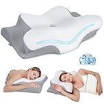 Missleep Cervical Neck Pillow, Memory Foam Pillows for Relieving Neck and Shoulder Pain, Neck Support Pillow for Side Sleepers, 2 Heights Ergonomic Pillow with Breathable Ice Silk Cover White