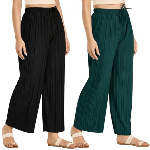 Image of Trendz Women's and Girls Cotton Blend Regular Fit Palazzo Pants | Set of 2