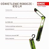 EMOS - Rozkładana lampa robocza LED z powerbankiem – 670 lm, maks. 40 m – 3 tryby świecenia – 10 godzin – kabel USB – dla majsterkowiczów i na zewnątrz – zielono-czarna