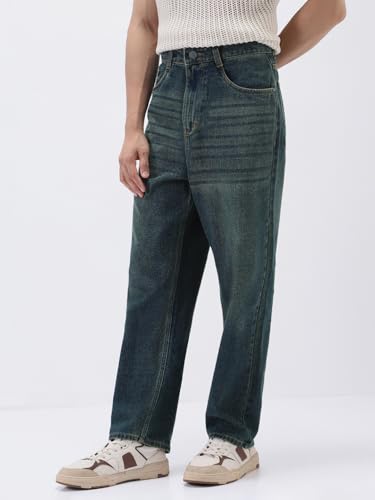 Image of Urbano Fashion Men's Loose Baggy Fit Heavy Washed Jeans Non-Stretchable