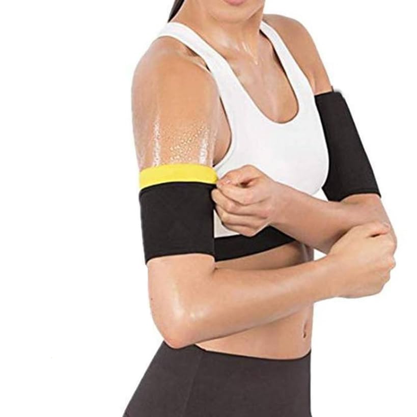 Sauna Sweat Arm Sleeve for Women, Arm Shaping Band, Butterfly Arm Wrap for Running and Training, Black with Yellow-picture-33