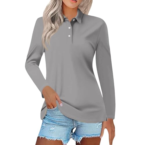 Women's Polo Shirts for Work Loose Casual Tops Work Blouses V Neck Fall Collared T Shirts Tops XXL Gray
