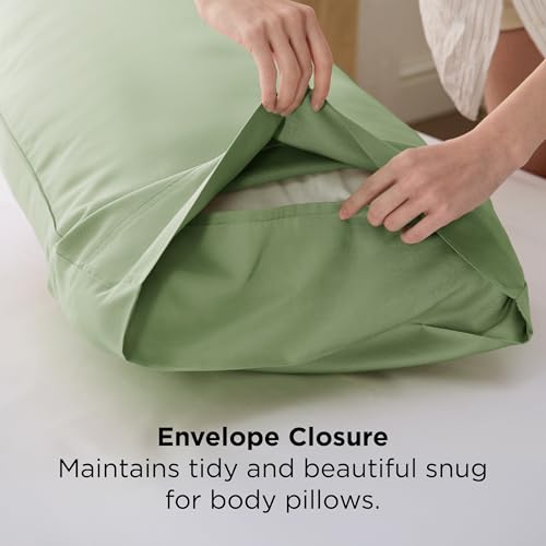 Image of Bedsure PureWoven Body Long Pillowcase, 100% Rayon Derived from Bamboo | Cooling Pillow Case, Similar to Silk Pillow Cover with Envelope Closure, Room Decor Gift, Sage Green, 20x54 Inches, 1 Pack