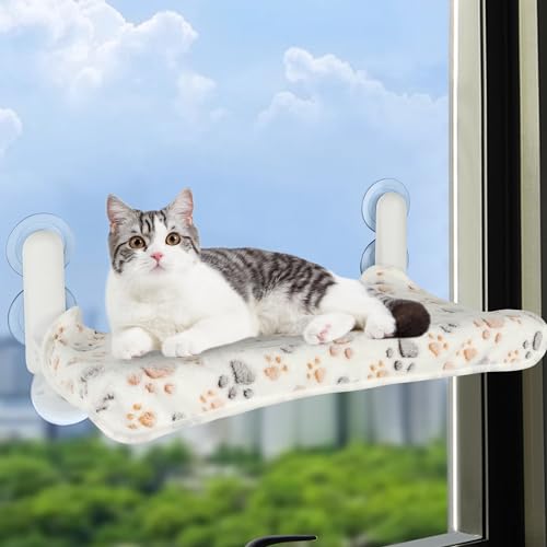 Mooche 304 Edelstahl Katzen-Fensterbett, Faltbare Katzen-Hängematte mit gemütlicher Decke, starken Saugnäpfen, für Glasfenster, hält bis zu 25...
