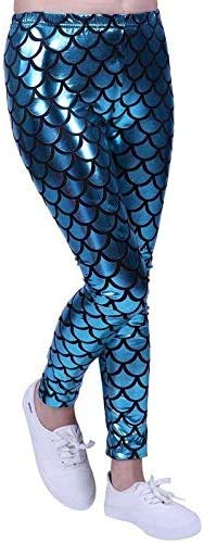 Girlzwalk Unisex Kids Turquoise Kids Girls Boys Mermaid Metallic Fish Scale Stretch Disco Party Party Leggings Age 5-13 (, 11-12 Years Old)