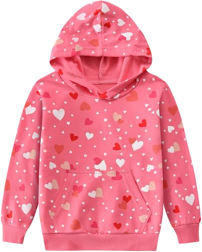 CM-Kid Kapuzenpullover Mädchen Langarm Hoodie Kinder Sweatshirts Baumwolle Warm Tops 6 7 Jahre Bunt Herzform Rot Gr.122