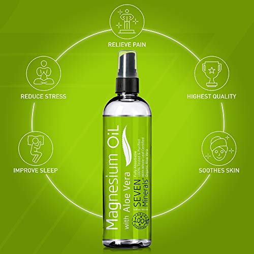 Magnesium Oil with Aloe Vera = Less Itchy Relief for Sensitive Skin - Made in USA - Get Healthy Hair & Skin and Sleep Better - Free Ebook Included (12 fl oz)