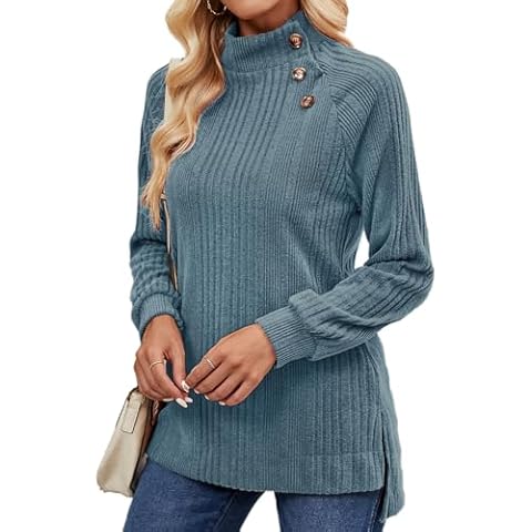 Akiooue Ladies Tops Size 12, Women's Jumpers High Neck Stretchy Long Sleeve Tops Basic Pullover Sweater Cover