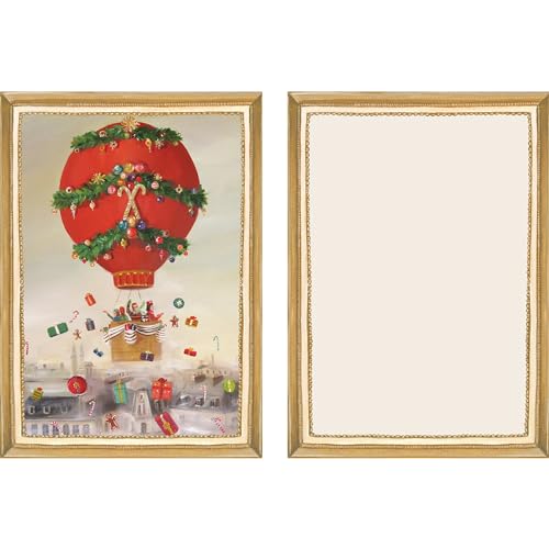 Image of Hester & Cook Janet Hill Christmas Cards with Envelopes - Blank Holiday Cards with Gold Border Boxed Set with Envelopes 6 Each - Made in USA