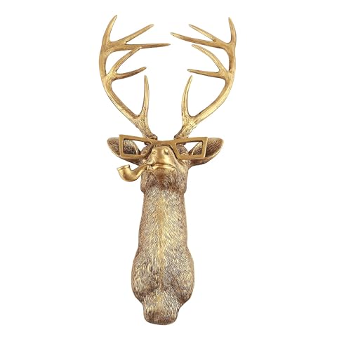 Sculpture murale en forme de tête de cerf, bois de cerf artificiel, support mural géométrique avec lunettes et tuyau, décoration unique à suspendre
