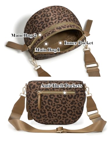 Image of Pure Colour Crossbody Bag Bum Bag for Women,Spacious Purse Fanny Packs Belt Bag,Oversized Bum Bag (Brown Coffee Leopard Print Bum Bag)