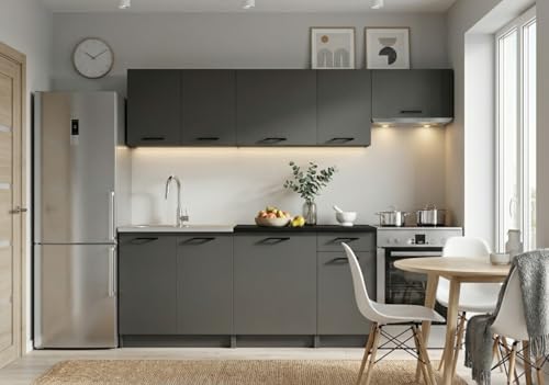 Genérico Cocina Completa Encimera Incluida 180 cm / 240 cm – Muebles de Cocina Modulares (Gris Grafito)
