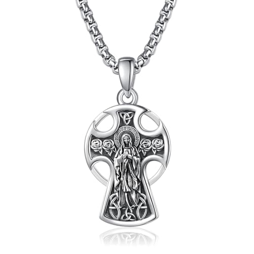 Collier Vierge Marie en argent 925, pendentif croix celtique de haute qualité