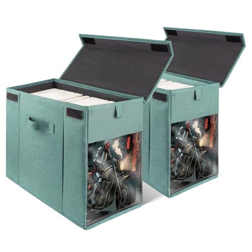 Image of 2 Pack Comic Book Storage Box with Lid for Modern Age, Collapsible Magazine Organizer with Clear Window, Green