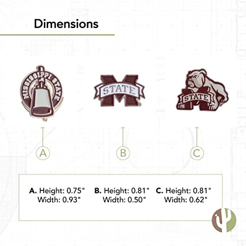 Image of Desert Cactus Mississippi State University Lapel Pins 3 Pack Bulldogs MSU Logo Enamel Made of Metal (Pin Set)