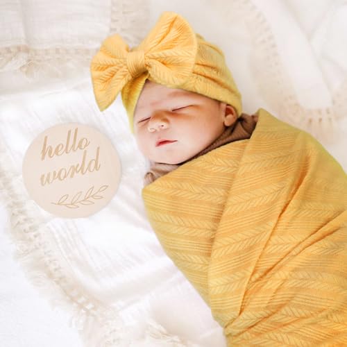 Image of DRESHOW BQUBO Newborn Receiving Blanket Toddler Warm for Girls with Bow Hat and Bow Headband Shower Gift
