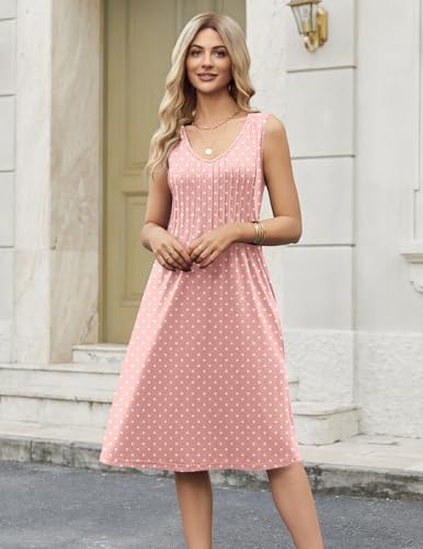 Image of Zeagoo Women Summer Casual Dresses 2026 Sleeveless Midi Pleated Tank Sundress with Pockets V Neck A Line Swing Tshirt Dress
