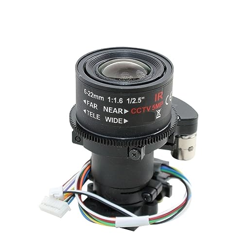 Lente CCTV Varifocal de 5 megapíxeles, Montaje D14 de 6-22 mm con Zoom motorizado IR Cut y for cámara 1080P/5MP AHD/IP Claro y Suave