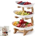 Zbozzba Alzata per frutta con 3 ripiani, con supporto in legno, per verdure, frutta, snack...