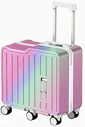 Mala de viagem infantil com rodinhas e assento para meninos e meninas (arco-íris)