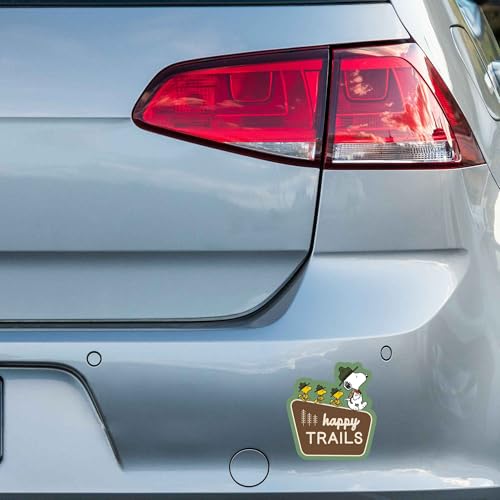 Image of Peanuts Snoopy Happy Trails Adhesive Vinyl Decal - Cute Snoopy Adventure Sticker for Car or Truck