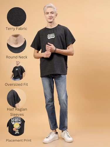 Image of Rigo Back Printed Half Sleeves Round Neck Oversized T-Shirt for Men | Drop Shoulder T-Shirt for Men | Loose Baggy Fit T-Shirt for Men
