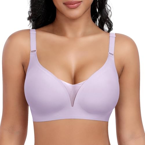 Image of Wireless Bras for Women Lace V Neck No Underwire Push Up Bra Seamless Braslettes Full Coverage Plus Size Everyday Bras S-3XL