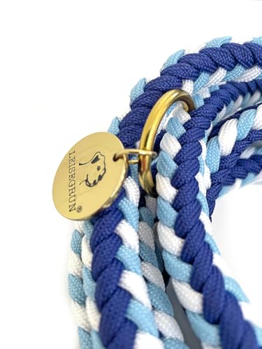 Leisegrün Paracord Hundeleine 2m | Handgefertigte Leine 3-Fach verstellbar | Handmade für kleine und mittelgroße Hunde (Indigo Twist, 2 m) | Farbe: Hellblau-Blau