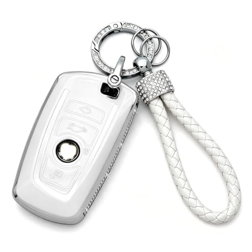 Image of Creativity For BMW X5 Key cover and Key chain accessories (White set) | TPU key box with Rhinestones is compatible with X1 X3 X4 X5 X6 1 2 4 5 6 7 M3 M5 M6 GT3 GT5 G30 F10 F15 F16 F20 key