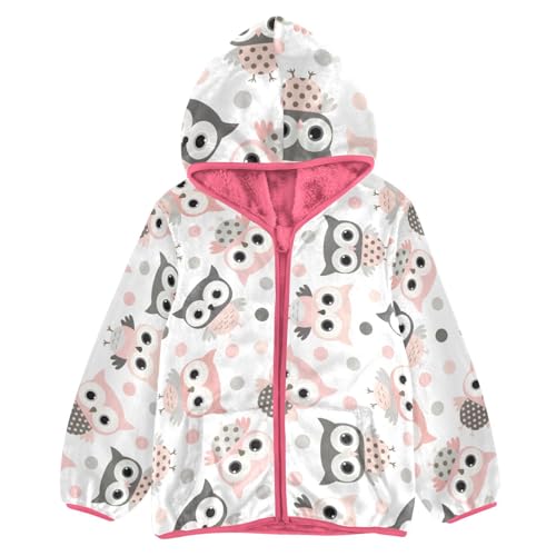 OTVEE Pink Cartoon Owls Kids Hoodie Jacket Fall Spring Full Zip Warm Outwear Coat