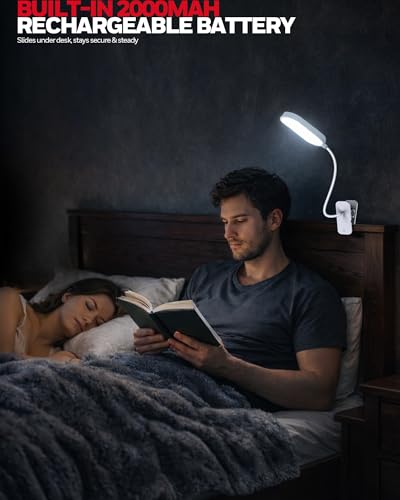 Image of Honeywell Clip On Reading Light,Rechargeable LED 4000K CRI95 Gooseneck Lamp